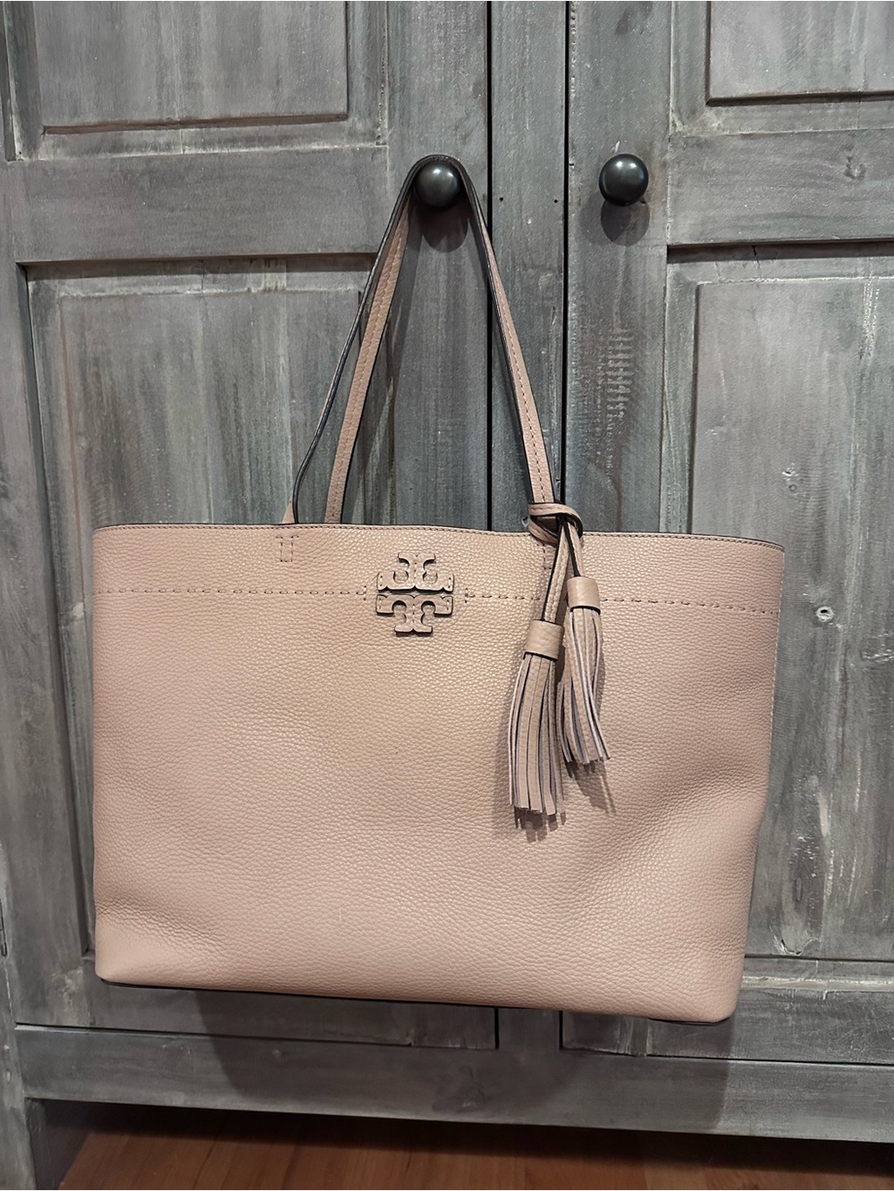 Tory Burch Powder Pink Pebbled Leather Tote with Tassel